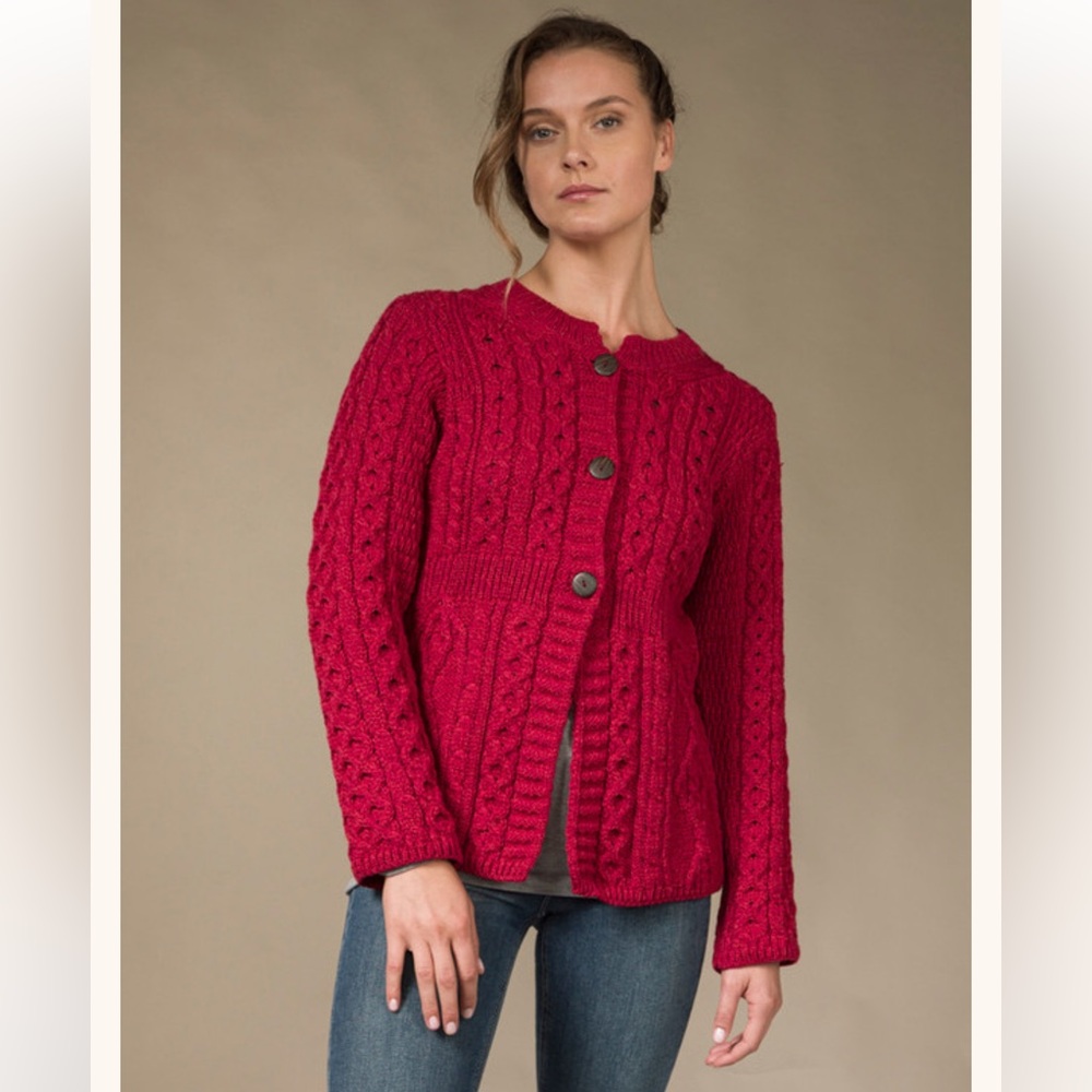 Aran Woollen Mills Ireland 100% Merino Wool Chunky Knit Cardigan Sweater Sz S